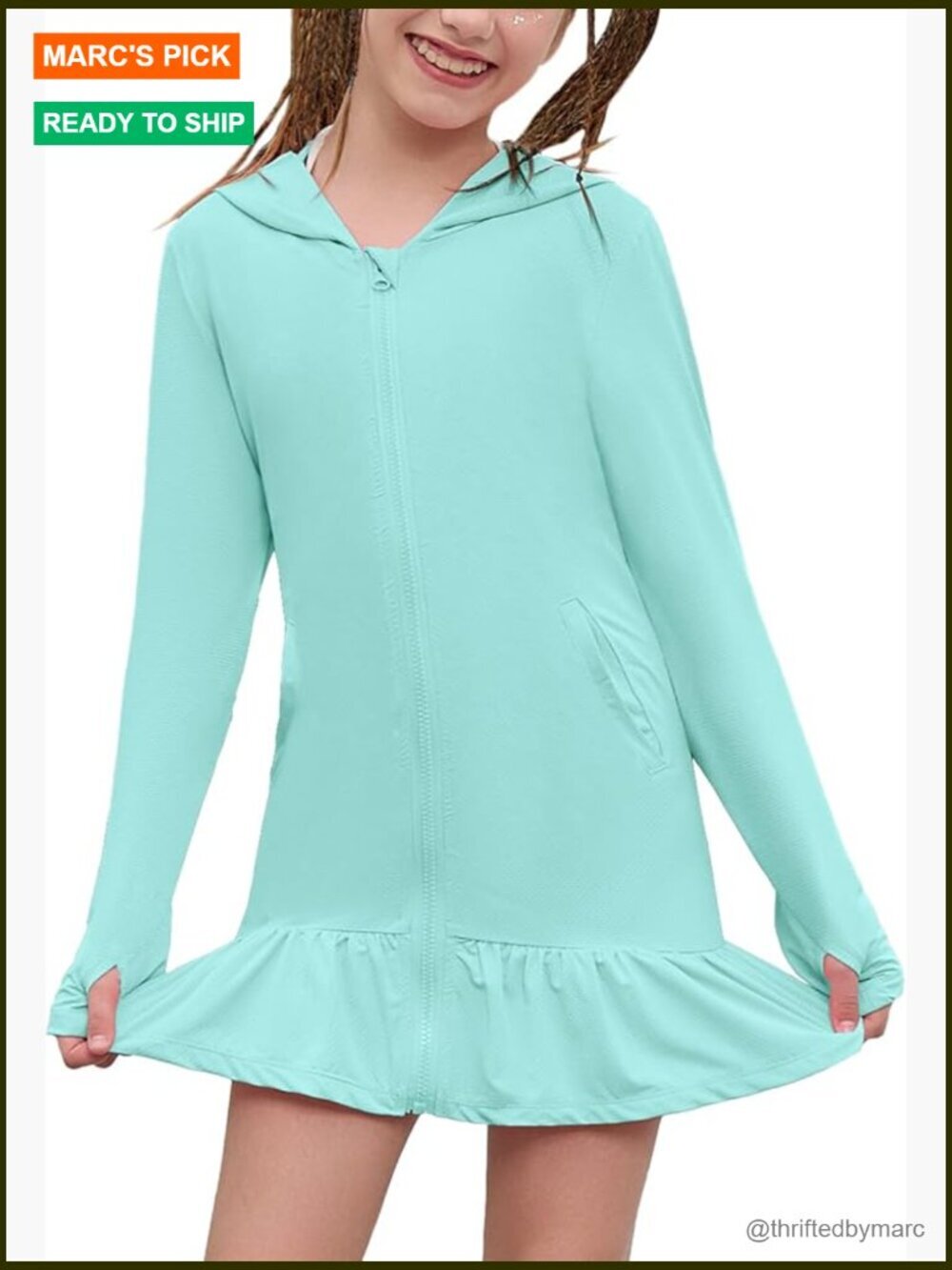 UPF 50+ Sun Protection Hoodie Rash Guard Full Zip Quick Dry Swim Cover Up